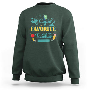 Teacher Valentines Day Sweatshirt Cupid's Favorite Teacher Groovy Retro Funny Teaching Life TS02 Dark Forest Green Printyourwear