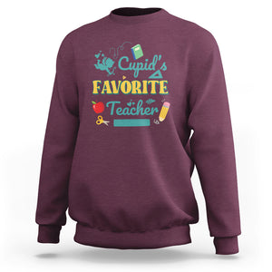 Teacher Valentines Day Sweatshirt Cupid's Favorite Teacher Groovy Retro Funny Teaching Life TS02 Maroon Printyourwear