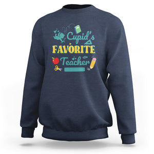 Teacher Valentines Day Sweatshirt Cupid's Favorite Teacher Groovy Retro Funny Teaching Life TS02 Navy Printyourwear