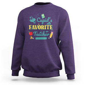 Teacher Valentines Day Sweatshirt Cupid's Favorite Teacher Groovy Retro Funny Teaching Life TS02 Purple Printyourwear