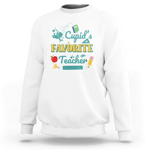 Teacher Valentines Day Sweatshirt Cupid's Favorite Teacher Groovy Retro Funny Teaching Life TS02 White Printyourwear