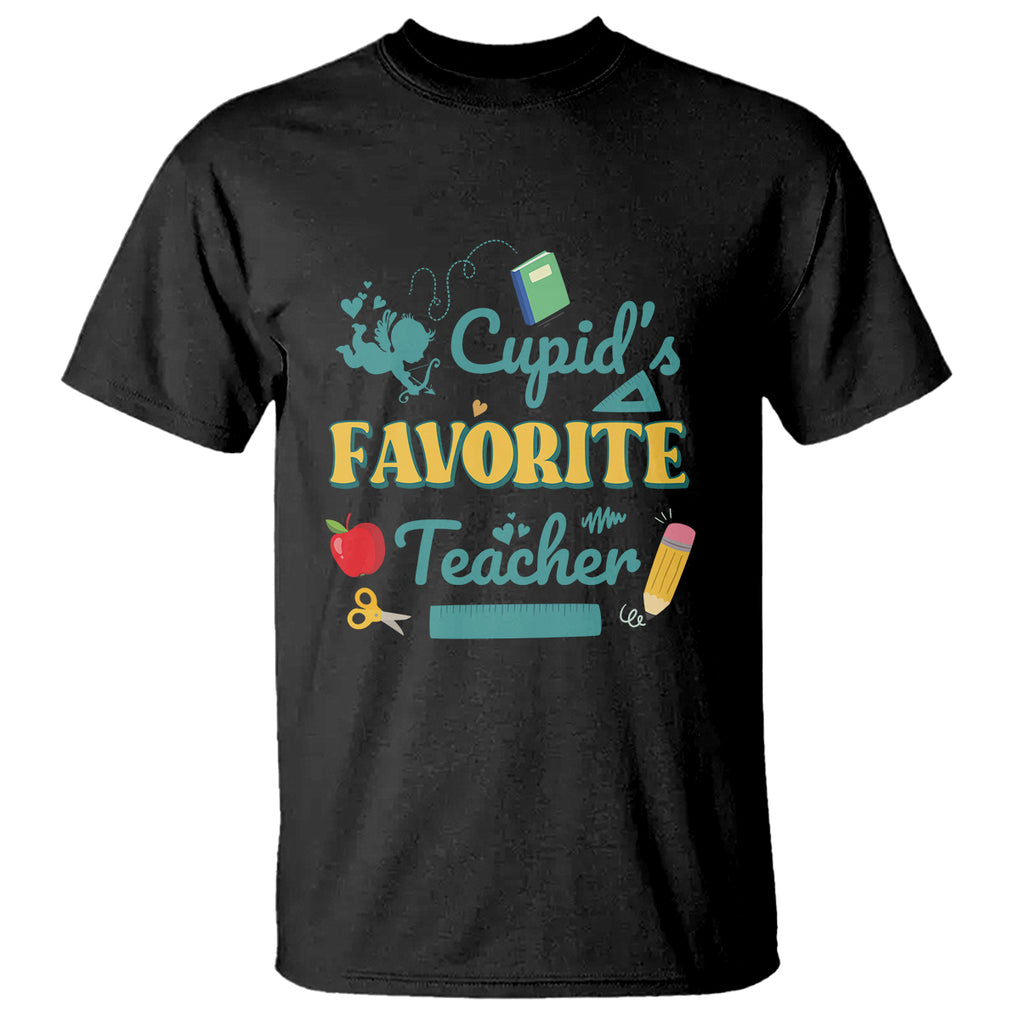 Teacher Valentines Day T Shirt Cupid's Favorite Teacher Groovy Retro Funny Teaching Life TS02 Black Printyourwear