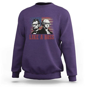 George Washington Abraham Lincoln Sweatshirt Like A Boss US Presidents Retro American Flag TS02 Purple Print Your Wear