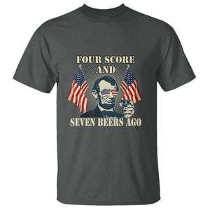 Abraham Lincoln T Shirt Four Score And Seven Beers Ago Funny 4th of July Drinking US Flag TS02 Dark Heather Print Your Wear