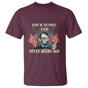 Abraham Lincoln T Shirt Four Score And Seven Beers Ago Funny 4th of July Drinking US Flag TS02 Maroon Print Your Wear