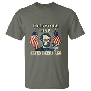 Abraham Lincoln T Shirt Four Score And Seven Beers Ago Funny 4th of July Drinking US Flag TS02 Military Green Print Your Wear