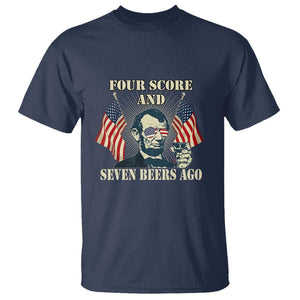 Abraham Lincoln T Shirt Four Score And Seven Beers Ago Funny 4th of July Drinking US Flag TS02 Navy Print Your Wear