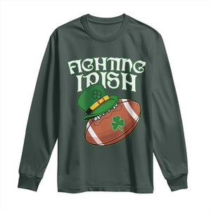 Fighting Irish Long Sleeve Shirt Football Shamrock St Patricks Spirit Classic Vintage TS02 Dark Forest Green Print Your Wear