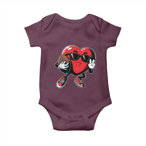 Valentines Day Heart Playing Football Baby Onesie Cute Gift for Sports Lovers TS02 Maroon Print Your Wear