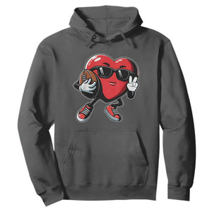 Valentines Day Heart Playing Football Hoodie Cute Gift for Sports Lovers TS02 Dark Heather Print Your Wear