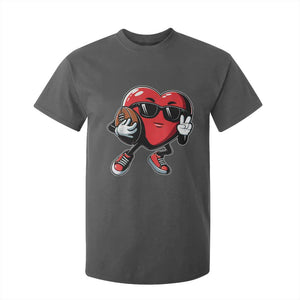 Valentines Day Heart Playing Football T Shirt For Kid Cute Gift for Sports Lovers TS02 Dark Heather Print Your Wear