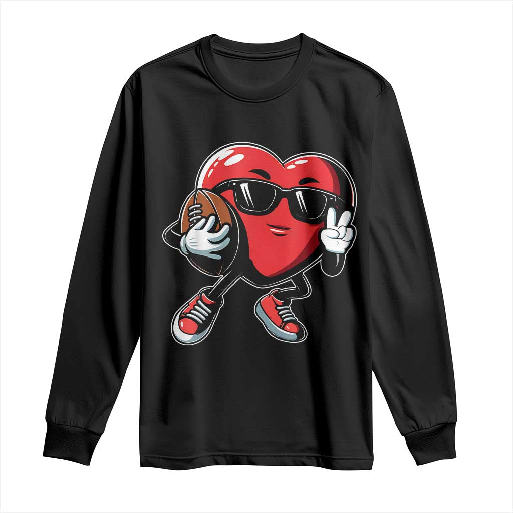 Valentines Day Heart Playing Football Long Sleeve Shirt Cute Gift for Sports Lovers TS02 Black Print Your Wear