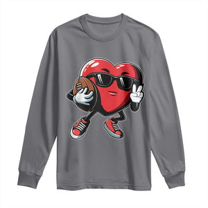 Valentines Day Heart Playing Football Long Sleeve Shirt Cute Gift for Sports Lovers TS02 Charcoal Print Your Wear