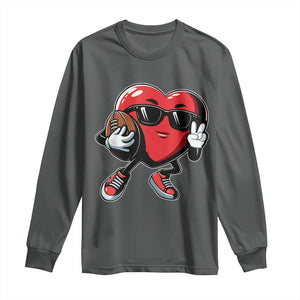 Valentines Day Heart Playing Football Long Sleeve Shirt Cute Gift for Sports Lovers TS02 Dark Heather Print Your Wear