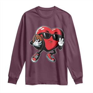 Valentines Day Heart Playing Football Long Sleeve Shirt Cute Gift for Sports Lovers TS02 Maroon Print Your Wear