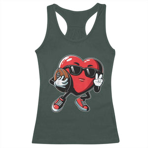 Valentines Day Heart Playing Football Racerback Tank Top Cute Gift for Sports Lovers TS02 Dark Forest Green Print Your Wear