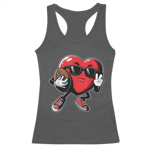 Valentines Day Heart Playing Football Racerback Tank Top Cute Gift for Sports Lovers TS02 Dark Heather Print Your Wear