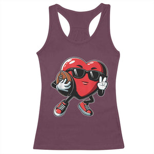 Valentines Day Heart Playing Football Racerback Tank Top Cute Gift for Sports Lovers TS02 Maroon Print Your Wear