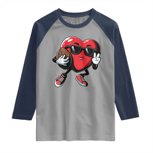 Valentines Day Heart Playing Football Raglan Shirt Cute Gift for Sports Lovers TS02 Sport Gray Navy Print Your Wear