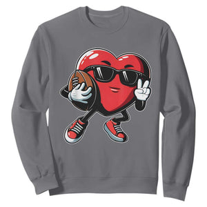 Valentines Day Heart Playing Football Sweatshirt Cute Gift for Sports Lovers TS02 Charcoal Print Your Wear