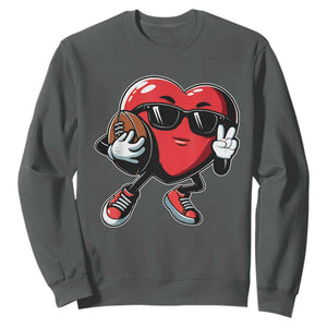 Valentines Day Heart Playing Football Sweatshirt Cute Gift for Sports Lovers TS02 Dark Heather Print Your Wear