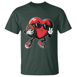 Valentines Day Heart Playing Football T Shirt Cute Gift for Sports Lovers TS02 Dark Forest Green Print Your Wear