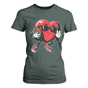 Valentines Day Heart Playing Football T Shirt For Women Cute Gift for Sports Lovers TS02 Dark Forest Green Print Your Wear