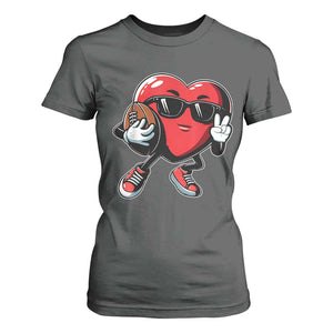 Valentines Day Heart Playing Football T Shirt For Women Cute Gift for Sports Lovers TS02 Dark Heather Print Your Wear