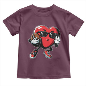 Valentines Day Heart Playing Football Toddler T Shirt Cute Gift for Sports Lovers TS02 Maroon Print Your Wear