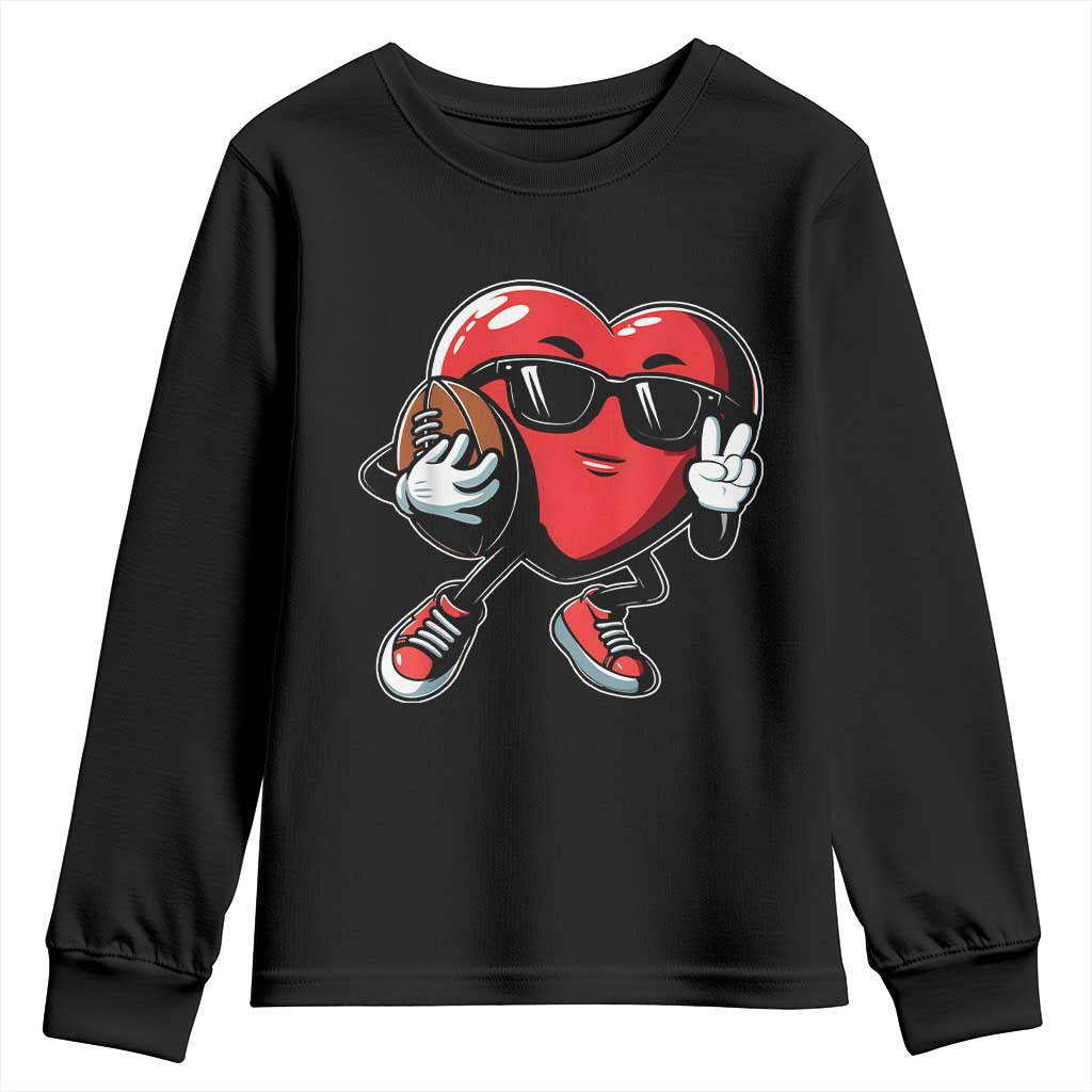 Valentines Day Heart Playing Football Youth Sweatshirt Cute Gift for Sports Lovers TS02 Black Print Your Wear