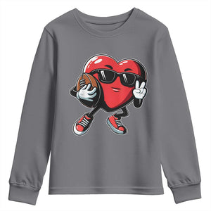 Valentines Day Heart Playing Football Youth Sweatshirt Cute Gift for Sports Lovers TS02 Charcoal Print Your Wear