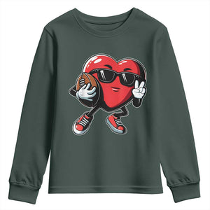 Valentines Day Heart Playing Football Youth Sweatshirt Cute Gift for Sports Lovers TS02 Dark Forest Green Print Your Wear