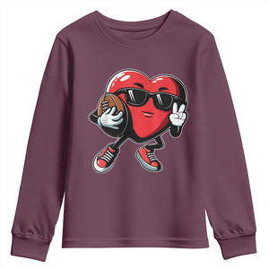 Valentines Day Heart Playing Football Youth Sweatshirt Cute Gift for Sports Lovers TS02 Maroon Print Your Wear