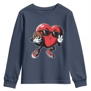 Valentines Day Heart Playing Football Youth Sweatshirt Cute Gift for Sports Lovers TS02 Navy Print Your Wear