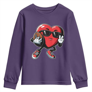 Valentines Day Heart Playing Football Youth Sweatshirt Cute Gift for Sports Lovers TS02 Purple Print Your Wear