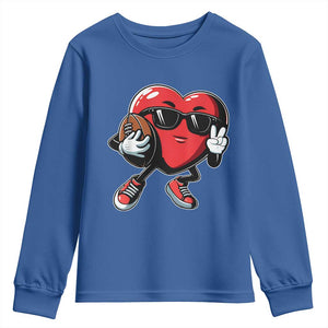 Valentines Day Heart Playing Football Youth Sweatshirt Cute Gift for Sports Lovers TS02 Royal Blue Print Your Wear