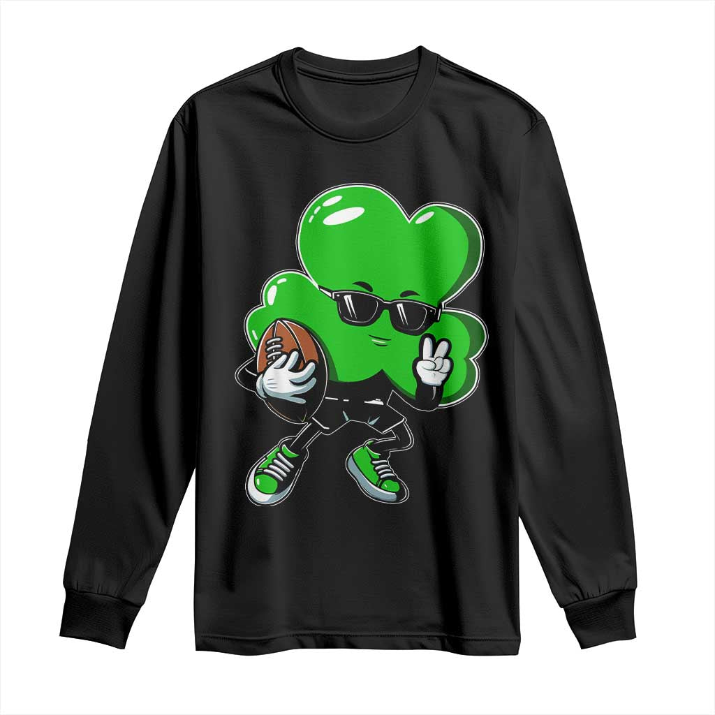 St Patricks Day Shamrock Playing Football Long Sleeve Shirt Cute Gift for Sports Lovers TS02 Black Print Your Wear