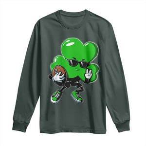 St Patricks Day Shamrock Playing Football Long Sleeve Shirt Cute Gift for Sports Lovers TS02 Dark Forest Green Print Your Wear