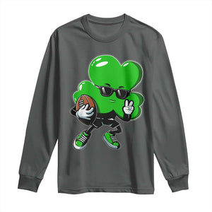 St Patricks Day Shamrock Playing Football Long Sleeve Shirt Cute Gift for Sports Lovers TS02 Dark Heather Print Your Wear