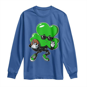 St Patricks Day Shamrock Playing Football Long Sleeve Shirt Cute Gift for Sports Lovers TS02 Royal Blue Print Your Wear