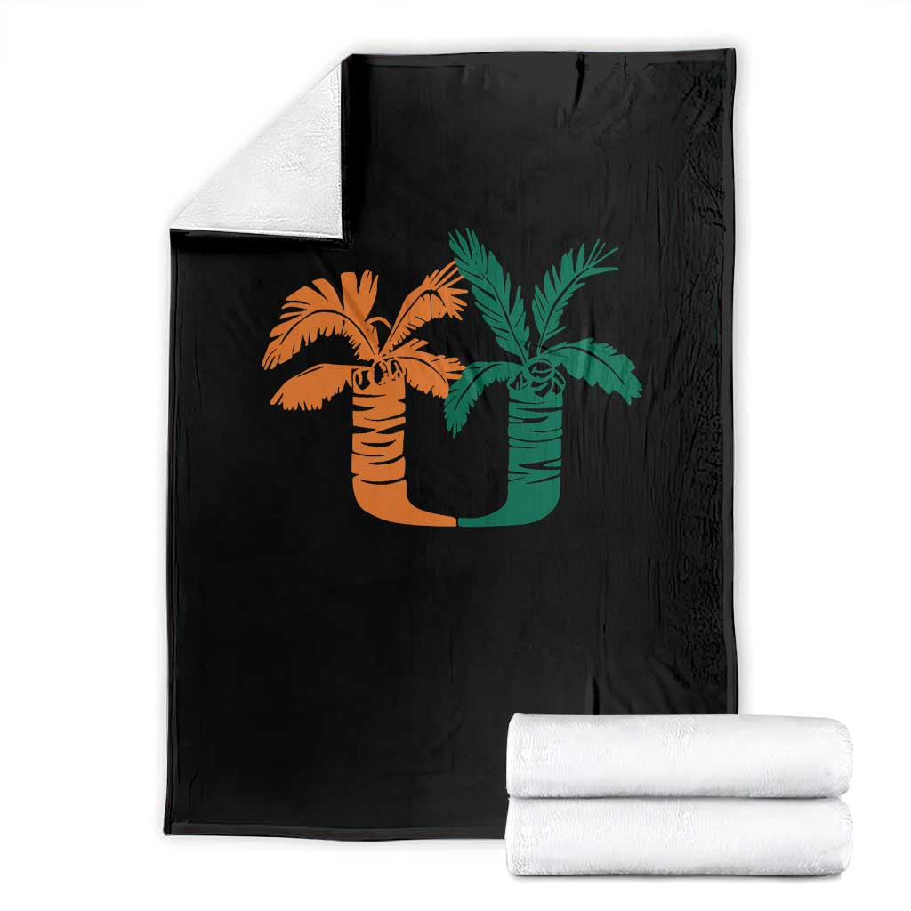 Vintage Classic 90s Miami Palm Trees UM Throw Blanket Tropical Game Day Football Fan TS02 Black Print Your Wear