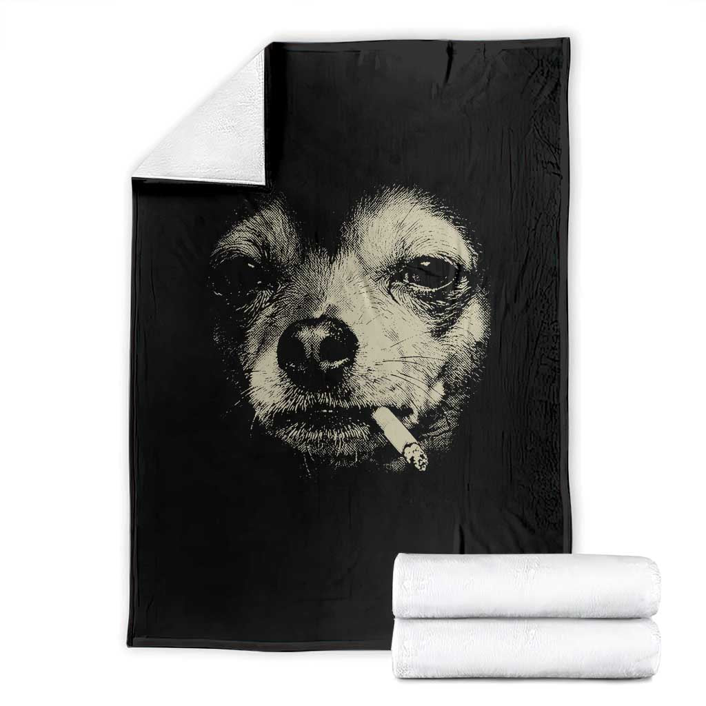 Funny Chihuahua Smoking Cigarette Meme Throw Blanket Gritty Ironic Dog Graphic for Dark Humor Lovers TS02 Black Print Your Wear