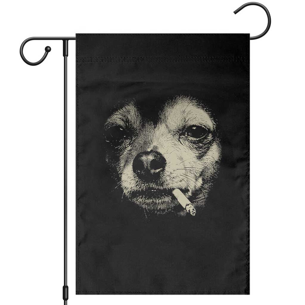Funny Chihuahua Smoking Cigarette Meme Garden Flag Gritty Ironic Dog Graphic for Dark Humor Lovers TS02 Black Print Your Wear