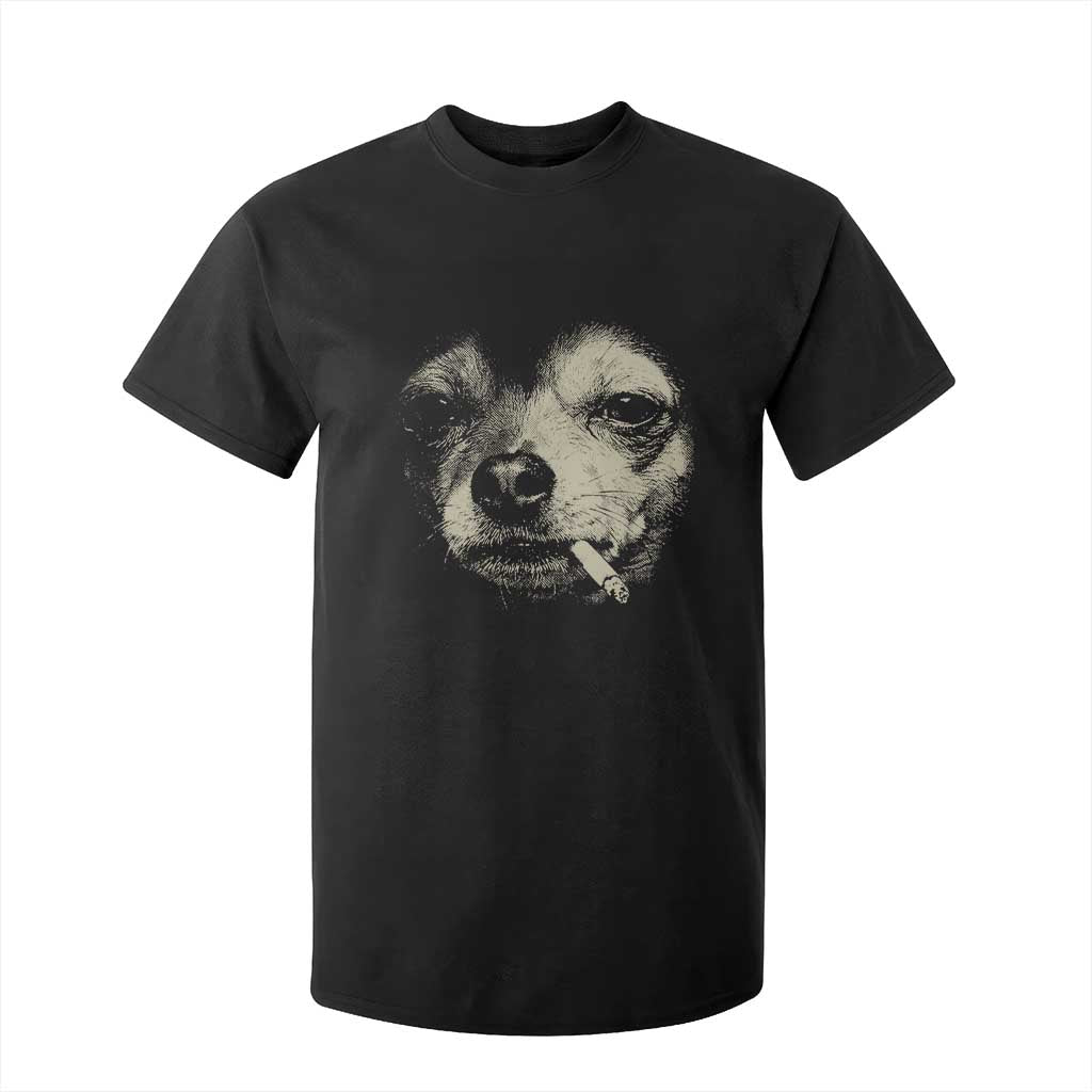 Funny Chihuahua Smoking Cigarette Meme T Shirt For Kid Gritty Ironic Dog Graphic for Dark Humor Lovers TS02 Black Print Your Wear