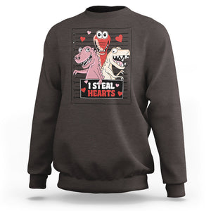 Funny Valentine Sweatshirt Dinosaur Mugshot I Steal Hearts TS02 Dark Chocolate Printyourwear