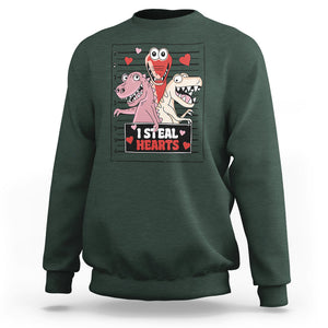 Funny Valentine Sweatshirt Dinosaur Mugshot I Steal Hearts TS02 Dark Forest Green Printyourwear