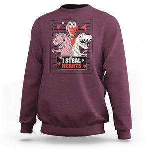 Funny Valentine Sweatshirt Dinosaur Mugshot I Steal Hearts TS02 Maroon Printyourwear