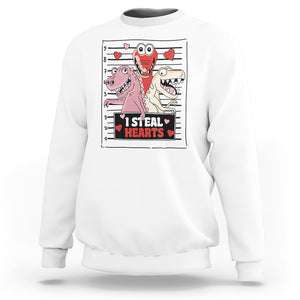 Funny Valentine Sweatshirt Dinosaur Mugshot I Steal Hearts TS02 White Printyourwear