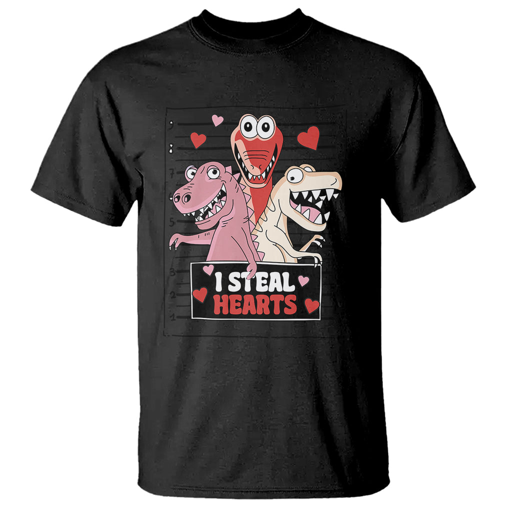Funny Valentine T Shirt Dinosaur Mugshot I Steal Hearts TS02 Black Printyourwear