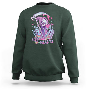 Funny Valentine Sweatshirt I Steal Hearts Grim Reaper TS02 Dark Forest Green Printyourwear